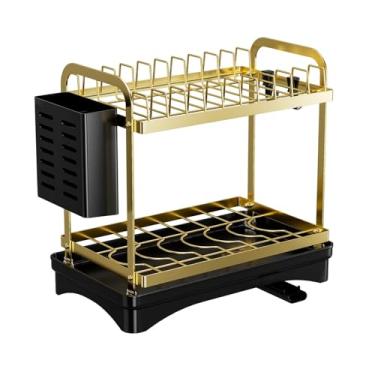 Imagem de Generic Escorredor de pratos e copos versátil, suporte para utensílios de cozinha, ideal para bancadas, tigelas e copos, Ouro