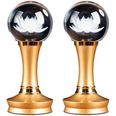 Imagem de 2 peças de luzes de flor de lótus de cristal LED, base dourada, lanterna recarregável que muda de cor, lâmpada de design de lótus esculpida, decoração de casa de altar de meditação