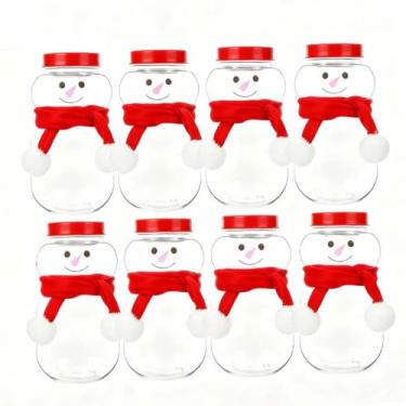 Imagem de Ｂｅｓｇａ Conjunto de 8 Garrafas de Natal em Formato de Boneco de Neve, Jarra para Bebidas, Garrafas Transparentes para Leite, Recipientes para Doces, Sucos, Vermelho