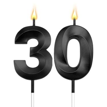 Imagem de Velas pretas de aniversário de 30 anos, topo de bolo de 30 anos, decorações de feliz aniversário de 30 anos, velas pretas para bolos sujos, decorações de 30 anos para ela, lembrancinhas de festa de 30