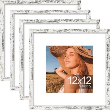 Imagem de Vittanly Conjunto de 4 porta-retratos de 30 x 30 cm, exiba imagens 20 x 20 com tapete ou 30 x 30 sem tapete, moldura de galeria para exibição de parede, madeira projetada com acrílico resistente a