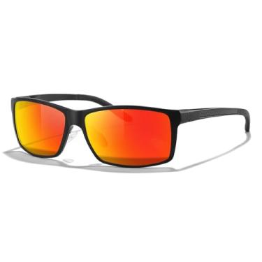 Imagem de JOLLYNOVA Óculos de sol masculinos polarizados UV400, armação de metal para dirigir esportes de pesca, fibra de carbono e ultraleve Al-Mg, Armação preta com lente vermelha, M