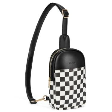 Imagem de Telena Pequena bolsa tiracolo feminina de couro, pochete transversal para mulheres, 1 xadrez preto e branco, G