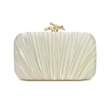Imagem de OOAAVVJL Bolsa clutch para mulheres, elegante bolsa de noite plissada de cetim com 2 correntes, para casamento, festa, baile, formal, Dourado