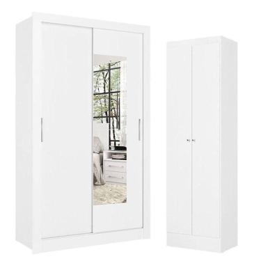 Imagem de Guarda Roupa Solteiro City Glass 2 Portas Branco Acetinado E Multiuso Space Branco - Thb