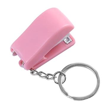 Imagem de Mini chaveiro grampeador criativo bonito leve mini grampeador com chaveiro para estudantes escritores material de escritório metal plástico 39mm (Rosa)