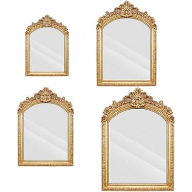 Imagem de Thyle 4 peças vintage conjuntos de espelhos dourados arco retrô resina antiga barroco decorativo maquiagem espelho escudo quadrado pendurado parede mesa mesa sala de estar quarto banheiro galeria