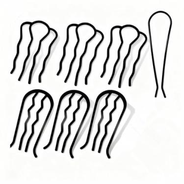 Imagem de Bestac Conjunto de grampo de cabelo e pente de metal | Solução de estilo para pães e looks retrô | Pinos em U com dentes firmes projetados para fixação segura em cabelos finos (pente preto de quatro