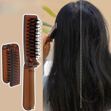 Imagem de Escova de cabelo com cerdas Mane, pente portátil dobrável com bolso espelhado, dobrável, massagem, ferramenta para pentear, presente de salão de beleza (1 peça #02)