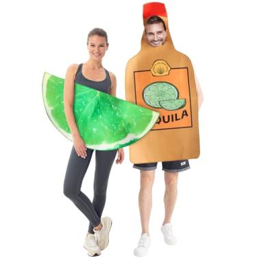 Imagem de Fixoro Fantasias de casal de tequila e limão, 2 peças - fantasias de Halloween para casais para adultos engraçadas - Fantasia de casal com garrafa de tequila e fatia de limão para festas de cosplay