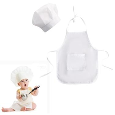 Imagem de Sndperiexam 1 conjunto de avental de bebê branco e chapéu de chef, roupa infantil, mini chef, fantasia branca de padeiro, adereços para sessão de fotos para recém-nascidos (bebê, 3 a 12 meses)
