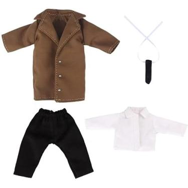 Imagem de ob11 Clothes 1/12 bjd YMY Body GSC Plain UF Clay Hand Clothes Suit Coat+Pants+tie+Shirt Brown and White