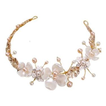 Imagem de Arranjo Enfeite Cabelo Noiva Dama Dourado Ouro Strass Perola - De Cast