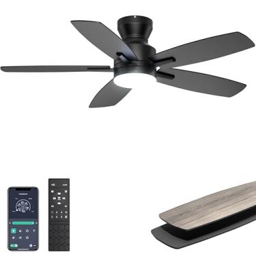 Imagem de Ohniyou Ventilador de teto com luz, 106 cm Ventiladores de teto com luz e controle remoto/APP, ventilador de teto moderno para quarto interno, regulável, Bivolt 110-220V, Preto