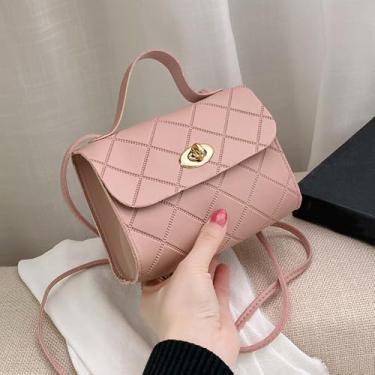 Imagem de Bolsa feminina de ombro único elegante simples bolsa transversal pequena bolsa quadrada para mulheres, rosa, Lazer