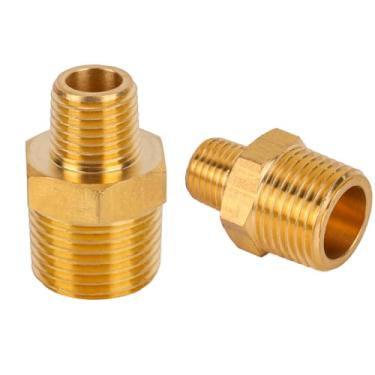 Imagem de 2pçs 1/2" NPT x 1/4" NPT Niple Latão, Resistente Adaptador Redução Conexão de Tubos Roscas Macho Macho Conector Hexagonal Sólido para Gás Óleo Água Combustível Sistemas Encanamento