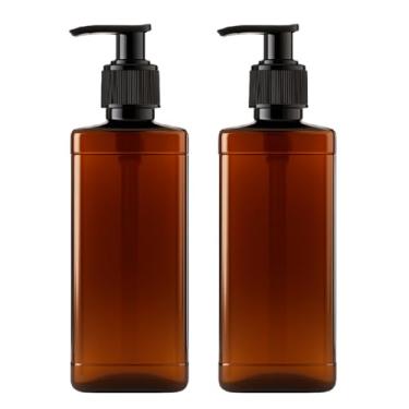 Imagem de Frascos Pet âmbar com válvula pump refil dispenser shampoo condicionador sabonete álcool gel cosméticos hotel casa kit viagem frascos Refil para Hotel e Casa