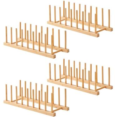 Imagem de Worthyeah 4 peças de escorredor de pratos de bambu - suporte organizador de pratos de tampa de panela para armário - organizador de tábuas de corte - rack de pratos para prato, tampa de panela,