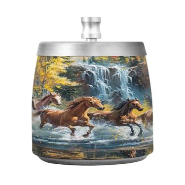 Imagem de SEHANY Cinzeiro majestoso para cavalos de corrida com tampa para cigarro, à prova de vento, sem fumaça, aço inoxidável, cinzeiro para uso interno, externo, grande, inodoro, para fumantes, decoração de