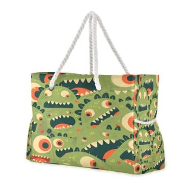 Imagem de ATTX Bolsas de praia femininas de desenho animado com olhos de monstro - bolsas de praia grandes com zíper à prova d'água à prova de areia bolsa de natação bolsa grande #376