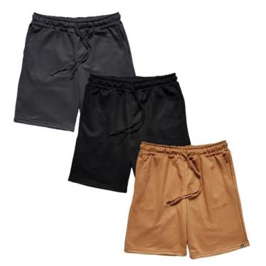 Imagem de Kit 3 Bermuda Masculina Moletom WSS Basic Preto, Cinza e Mostarda - WS