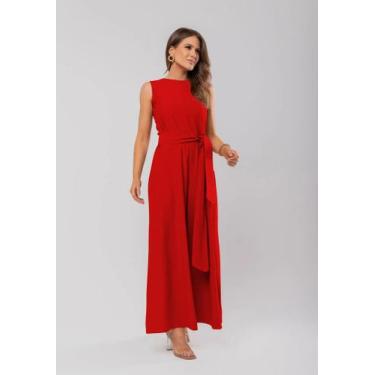 Imagem de Macacão Regata Feminino Alfaiataria Pantalona Vermelho Salvatore Fashi