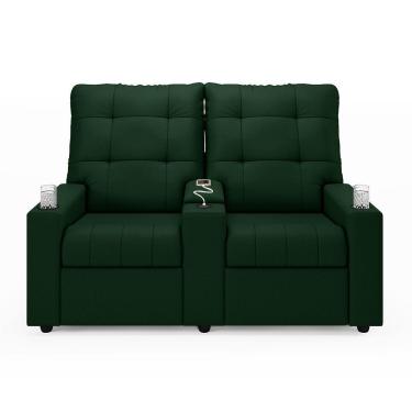 Imagem de Poltrona Reclinável Para Cinema Parma 2 Lugares Baú Usb Veludo Fh1 - D'rossi Cor Verde