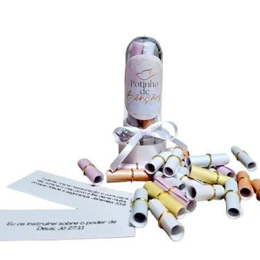 Imagem de Tubete de Bençãos com 15 Versículos Bíblicos Lembrancinha Cristã Presente Inspirador Fé Esperança Devocional Mensagens Espirituais Potinho de Bençãos Evento Religioso (Branco)