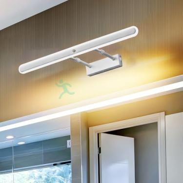 Imagem de LED luz espelho casa de banho apliques de parede com detetor de movimento moderno candeeiros de parede telescópico longo ajustável maquilhagem iluminação para quarto sala de estar (branco luz quente