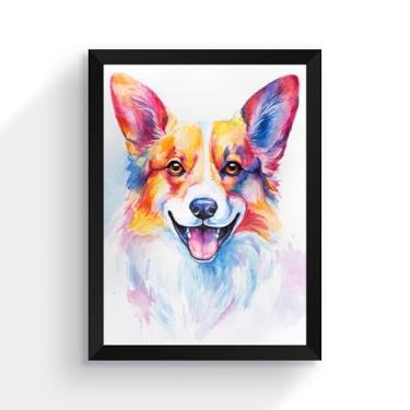 Imagem de Quadro Decorativo Corgi em Aquarela, Arte Moderna com Moldura Preta, 30x40 cm