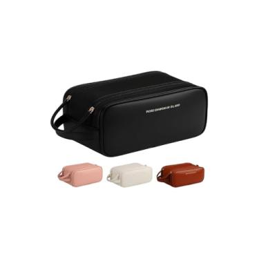 Imagem de Necessaire Masculina 2 Divisórias, Nylon, Bege, 23cm x 13cm, Com Bolso Interno e Externo, Alça de Transporte