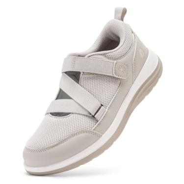 Imagem de FitVille Sapatos de caminhada confortáveis para mulheres com alça ajustável para pés inchados, sapatos ortopédicos de largura larga para neuropatia, Cinza perolado, 10.5 Wide