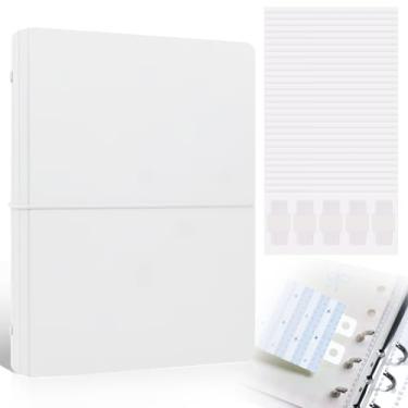 Imagem de Dajino Fichário A5 recarregável com 6 anéis para caderno de orçamento de agenda com 300 peças, capa de folha solta com anel de diâmetro interno de 20 mm (branco liso)