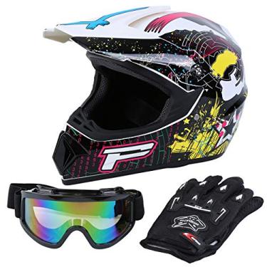 Imagem de Samger DOT Capacete Offroad Adulto Motocross Capacete Dirt Bike ATV Capacete Luvas Óculos (GG, Branco)