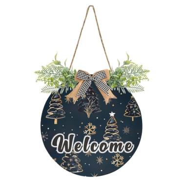 Imagem de YETTASBIN Placa de boas-vindas para árvore de Natal, placa de parede à prova d'água, guirlanda decorativa de alpendre para inauguração de casa, quintal, jardim, decoração de férias, 30 x 30 cm
