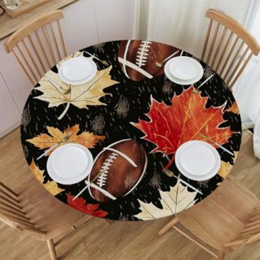 Imagem de WNRRNW Toalha de mesa redonda outono folhas de bordo outono outono toalha de mesa elástica impermeável, capa circular para jantar interno e decoração de piquenique ao ar livre, P