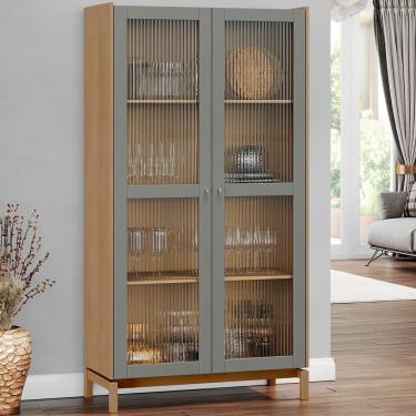 Imagem de Cristaleira 2 Portas Vidro Canelado 190x100 Cm 2158 Oak Ferrolack Milani Store