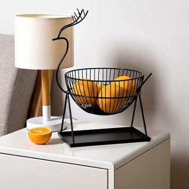 Imagem de YYBOES Fruteira prato de frutas sala de estar casa fruteira cesta de frutas personalidade moda leve estilo luxo prato de frutas ferro forjado prato de frutas (cor: dourado) (preto)