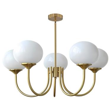 Imagem de Lustre de globo de vidro vintage dourado estilo Sputnik, ajustável, grande, moderno, com pingente de bola em latão escovado, para ilha de cozinha.