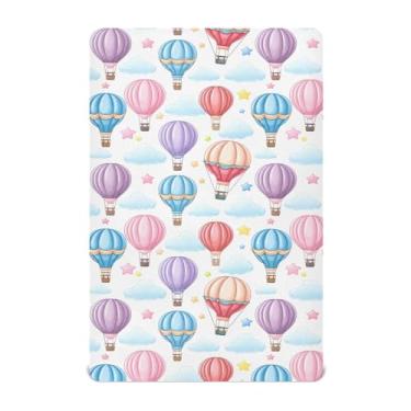 Imagem de CEBUGI Lençol de berço elástico para bebês meninos e meninas, com balões de ar quente, portátil, pacote N Play, lençol com elástico para crianças, material neutro, ultra macio, colchão infantil padrão
