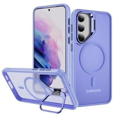 Imagem de Capa magnética fosca para Samsung Galaxy S24 Plus com suporte para lente e proteção contra quedas, na cor roxa, compatível com Galaxy S24 Ultra.