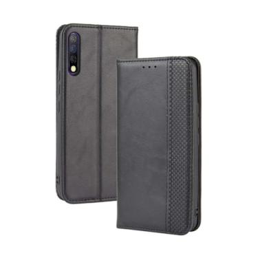 Imagem de Capa flip de couro para Infinix TECNO Camon 12 Pro,Flip magnético retro,Caso de telefone de couro PU,Design de carteira com 3 slots de cartão e 1 clipe de dinheiro -Black