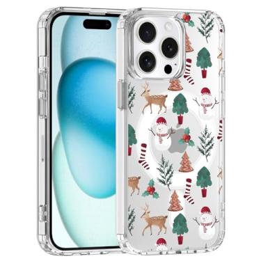 Imagem de JOYLAND Capa magnética para iPhone 16, capa de boneco de neve de Natal compatível com MagSafe, capa de telefone transparente, capa protetora de TPU macio antiamarelamento à prova de choque com
