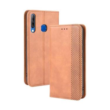 Imagem de Capa flip de couro para Infinix S4 X626,Flip magnético retro,Caso de telefone de couro PU,Design de carteira com 3 slots de cartão e 1 clipe de dinheiro -Brown