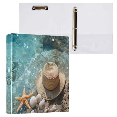 Imagem de STAYTOP Organizador de fichário redondo de chapéu de palha na praia, fichário de 3 anéis com prancheta (carta A4), fichário fofo para material de escritório escolar