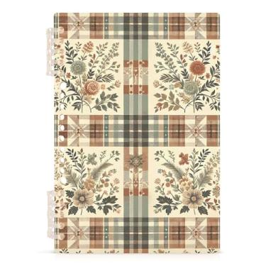 Imagem de Burbuja Caderno floral xadrez vintage, papel pautado universitário A5 com 60 folhas, fichário para diário, trabalho, escritório, 1 pacote