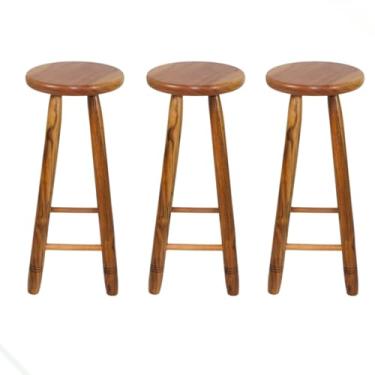 Imagem de Banqueta Tamborete Banquinho Alto 70cm madeira Maciça Redonda Cozinha Bar Ilha para Cozinha, Bar, Ilha e Área Gourmet (3 bancos Altos)