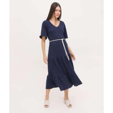 Imagem de Vestido Midi Feminino Textura Amarração Marisa-20032, Azul, G