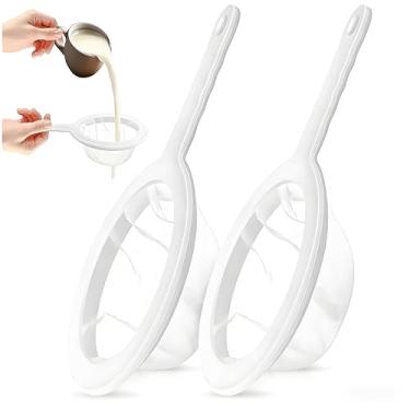 Imagem de 2 peças de coador de malha de nylon ultrafino de cozinha (malha 200) - peneira de plástico com alça para filtragem de café, leite de soja, suco e bebidas