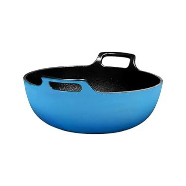 Imagem de Bruntmor Prato Balti de ferro fundido esmaltado com alças largas, 3 litros | Utensílios de cozinha premium para assar, frigideira revestida segura para forno, caçarola, panela de forno holandês